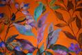 Silkesatin med print og stretch 100 g/m - brændt orange samt blå, grønne og lilla toner
