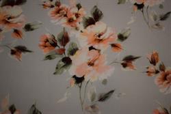 Let uld med blomster print - Lys mint, koral, laks, grøn mm.