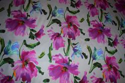 “Fed” viskosesatin med blomster print 215 g/m - Gråblå, pink, lilla, grøn, turkis, blå, orange mm. 