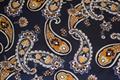 “Fed” viskosesatin med print - Paisley - 215 g/m - Mørk blå mm.