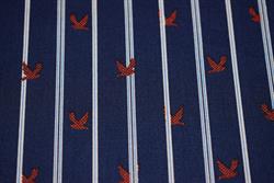 Skjortebomuld med strib og fugleprint - marine, hvid og rød
