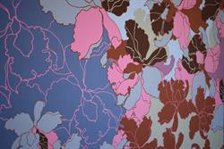 Mat let silke med blomster print - lilla, rosa lilla, blå, mørk brun, rød brun, støvet grøn mm.